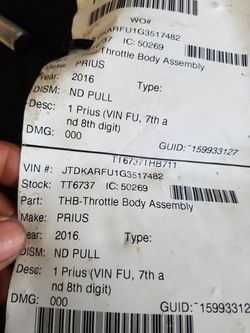 Prius throttlebody assembly. Toyota