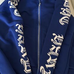 Blue Graphic Zip-Up Hoodie Jacket