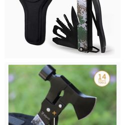 Camping Multitool Axe Hatchet, AllynX Camping Accessories Gear Outdoor Indoor Multi Tools Gift for Men Boys Teens All in One with Knife Hammer Saw Scr