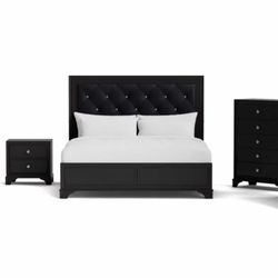 KING SIZE Bed Frame + Head Board LED/ BLACK