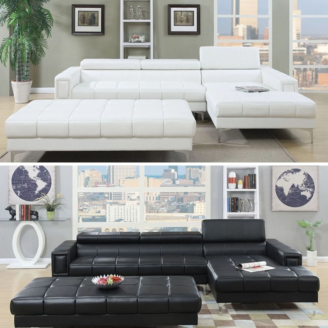White Or Black Faux Leather Sectional Sofa - Ottoman Sold Separate
