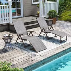 2-Piece Aluminum Adjustable Outdoor Chaise Lounge in Dark Gray