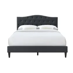 Queen Bed with cushioned back rest - Charcoal Gray