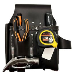 Leather Drywall Tool Pouch w/Pockets, Loops | Holders for Plier, Hammer, Tape Measure | Tool Bag for Drywallers, Carpenters, Framers, Plumbers
