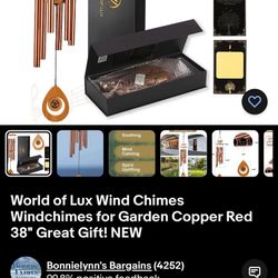World of Lux Wind Chimes Windchimes for Garden Copper Red  38" Great Gift! NEW