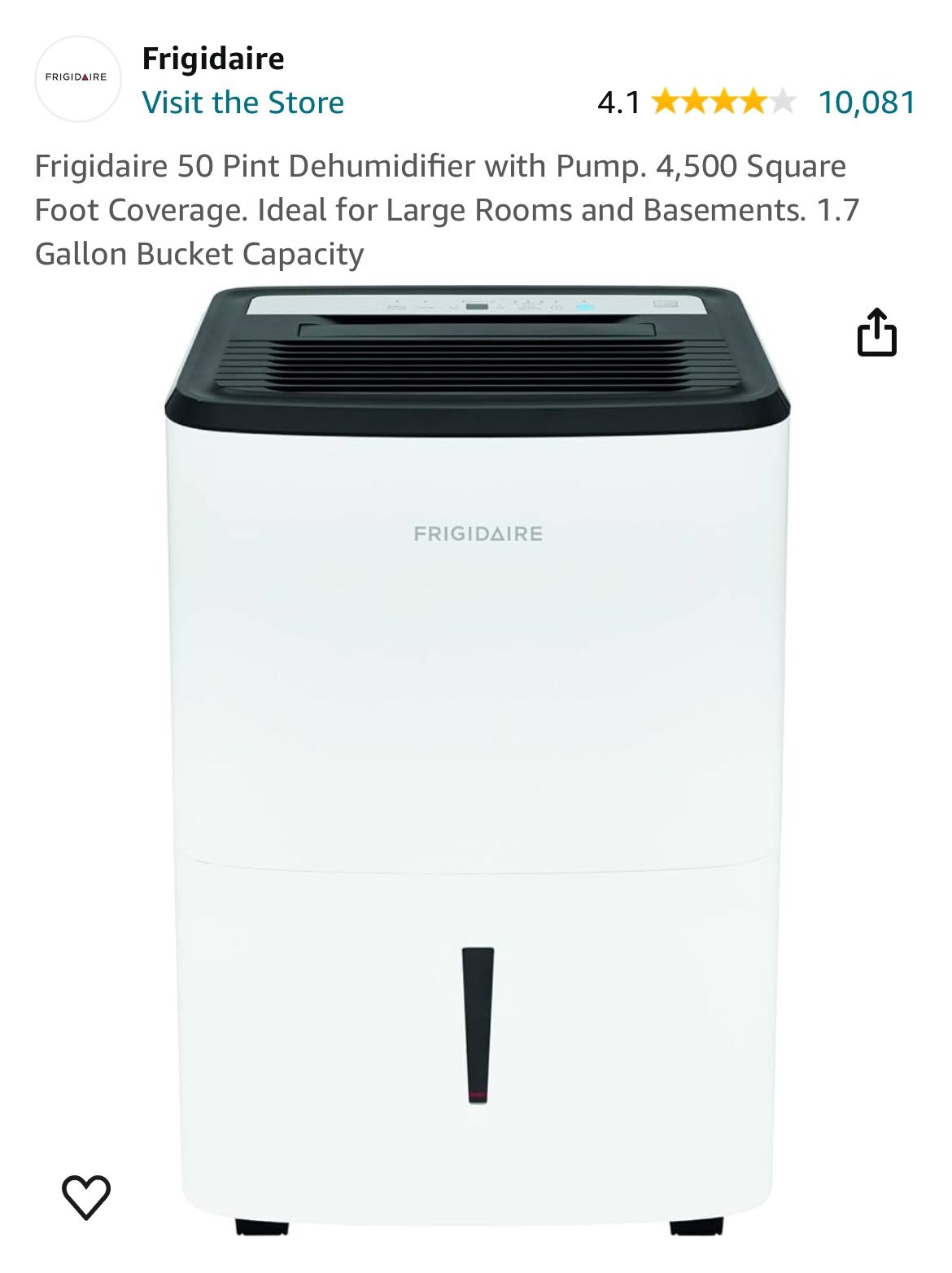 Frigidaire 50 Pint Dehumidifier with Pum