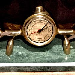 Vintage SARSAPARILLA Art Deco SOLID BRASS & MARBLE AIRPLANE DESK CLOCK 1983