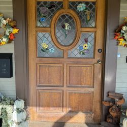 Beautiful Antique Entry Door With Stained Glass