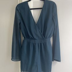 Teal Long-Sleeve Romper – Size XS