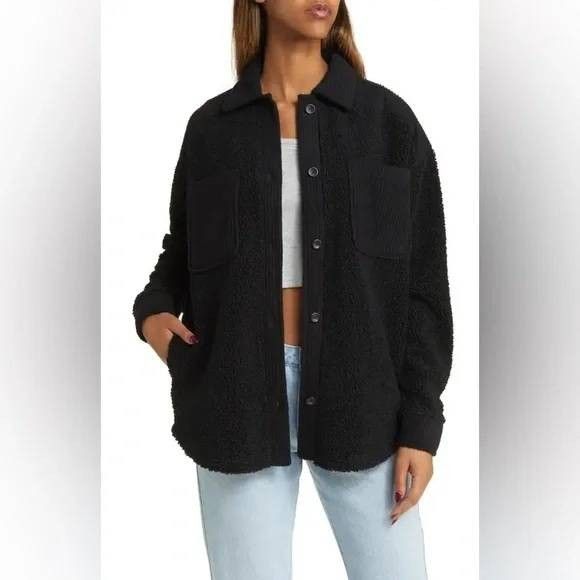Women's Thread & Supply Black High Pile Fleece Shacket/Jacket Size Med