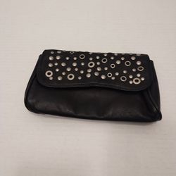 Express women's black leather studded small clutch bag 