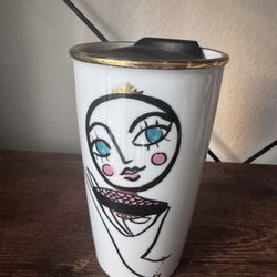 Starbucks Blushing Blue Eyed Girl Ceramic Travel Cup Tumbler 12 Oz 2015