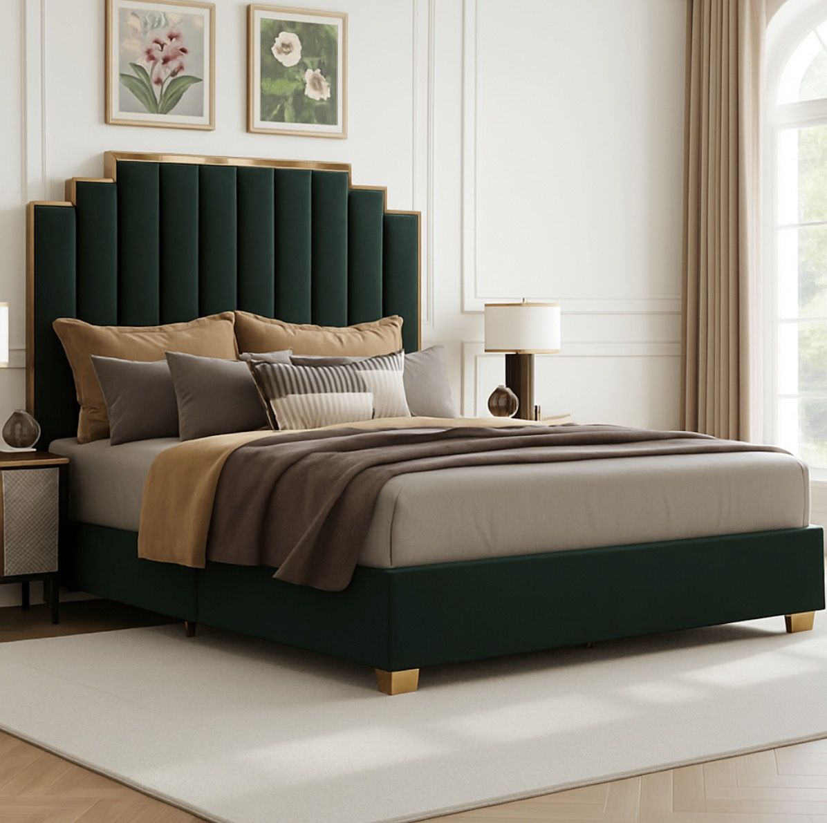 Duncanville Upholstered King Platform Bed, Green