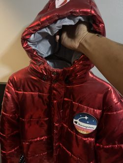 Winter Champion Bubble Jacket With Champion Word On Hoodie