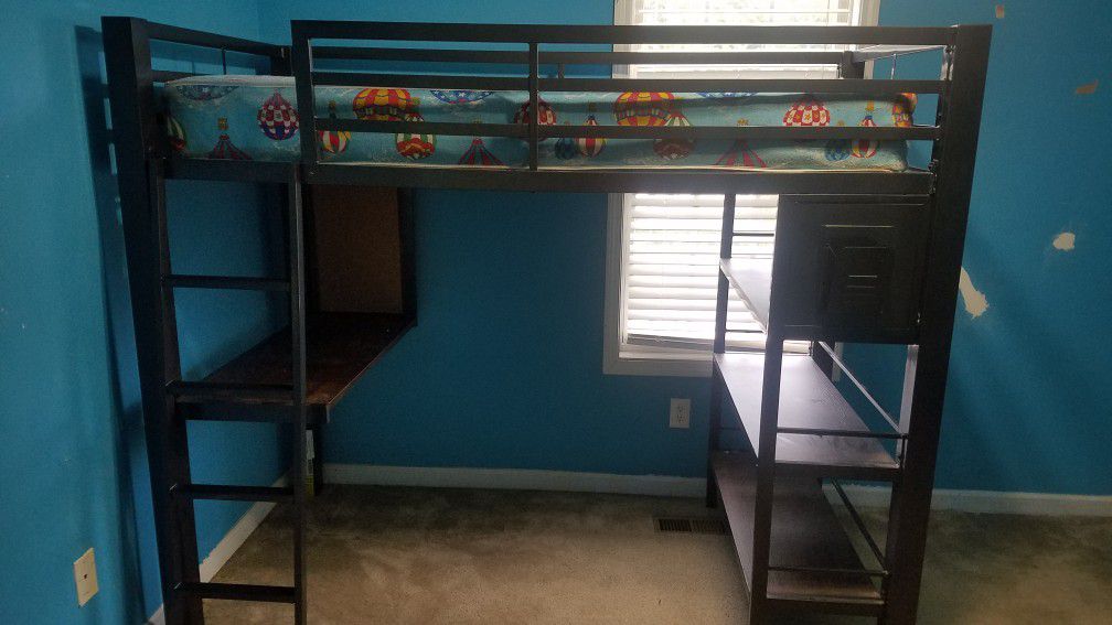 Twin Loft Bed with Desk and Bookshelf
