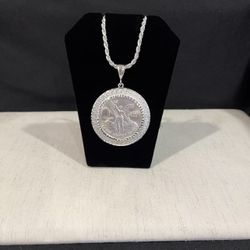 925 Sterling Silver Bezel & 1 Oz Libertad Moneda Coin CENTENARIO & Rope Chain