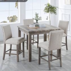 5-Piece Farmhouse Dining Table Set, Counter Height Dinette Set for 4
