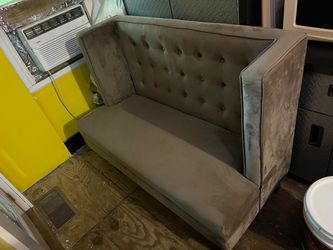 Gray Velvet Tufted Loveseat Sofa w Storage Seat