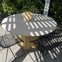 Oak and stone Round dining table 52in