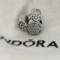 1 Disney Park Pandora Sterling Silver Pave CZ Mickey Mouse Icon Clip