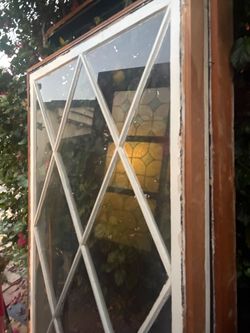 Vintage Wood Frame Diamond Pane  Fixed Window