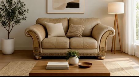 Free $0 Leather Loveseat with Carved Wood Frame