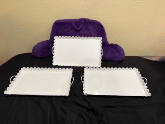3 white metal serving tray