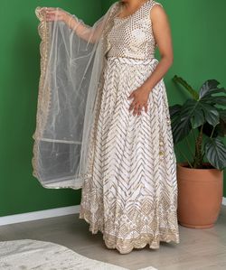 White and Gold Embellished Lehenga Set with Dupatta