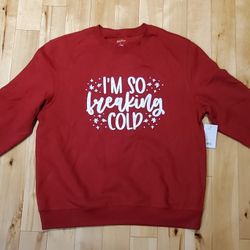 NEW Tek Gear 'I'm So Freaking Cold' Red Crewneck Sweatshirt (L)