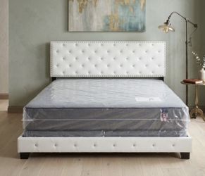 NEW Unassembled Queen Size Bed Frame + Queen Mattress + Box Spring