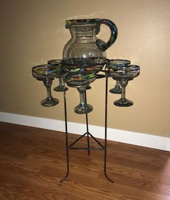 Mexican Glass Margarita Set Pitcher and 6 glasses