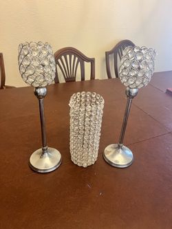 Crystal Candle Holder Set – 3 Pieces – Elegant Glam Centerpieces