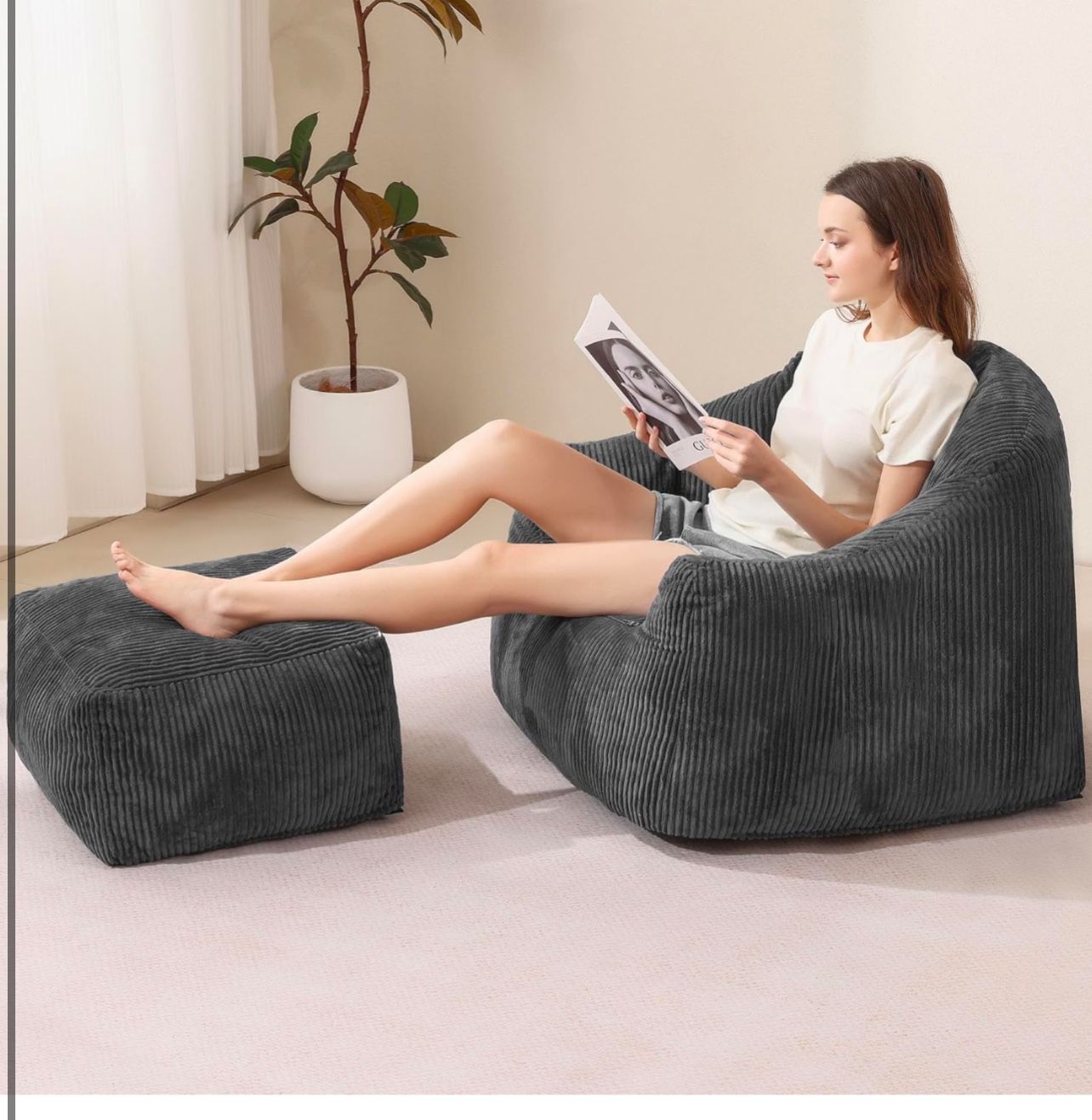Brand New In The Box- Bean Bag Chair with Ottoman, Oversized Comfy Reading Chairs for Adults with Filling, Large Beanbag Chairs with Filler Included w