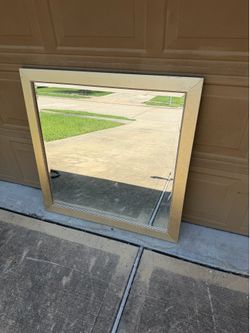 Large 42” x 42” Champagne Gold Beaded Wall Mirror – Vintage Style