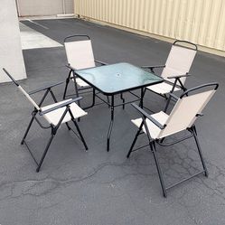 New in box $100 Patio 5pcs Dining Set with 32x32” Table and 4pc Folding Chairs, Outdoor Furniture