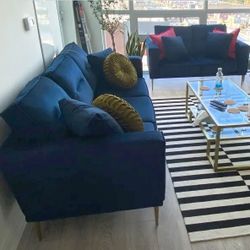 Showroom Available 👉 Blue Sofa And Loveseat Set🔥 Living Room Set 