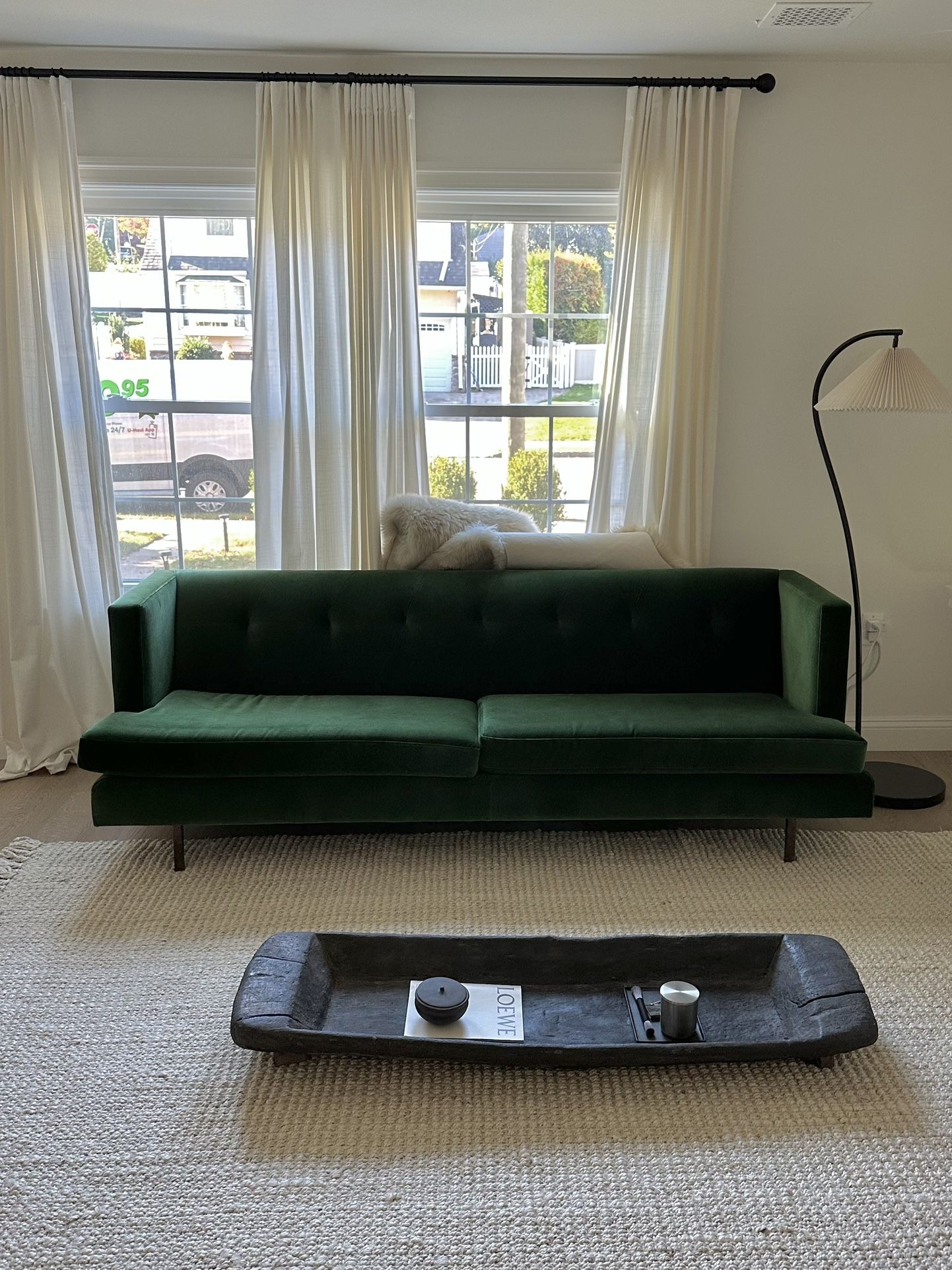 CB2 Emerald Green Velvet Sofa Couch