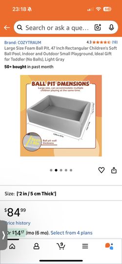 Extra Large Square Foam Ball Pit for Toddler, 47"x47"x14" With Balls