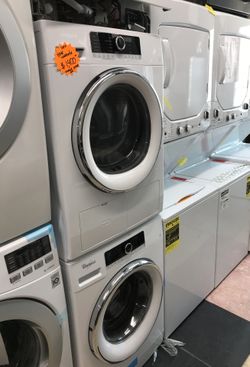 White front-load washer and dryer set/ 1 year warranty free delivery