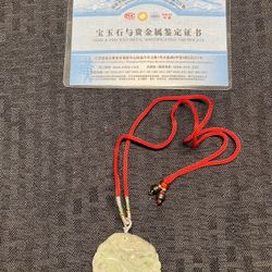 Grade A Light Green Jadeite Carved Lion Jade Round Pendant 