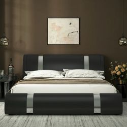 King Size Black Bed Frame with Iron Piece Adjustable Headboard