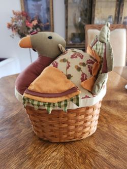 ​Handmade Fabric Thanksgiving Turkey Basket / Bread Warmer Lid