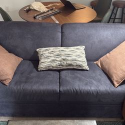 Sleeper LOVESEAT with MEMORY FOAM MATTRESS in denim blue. 