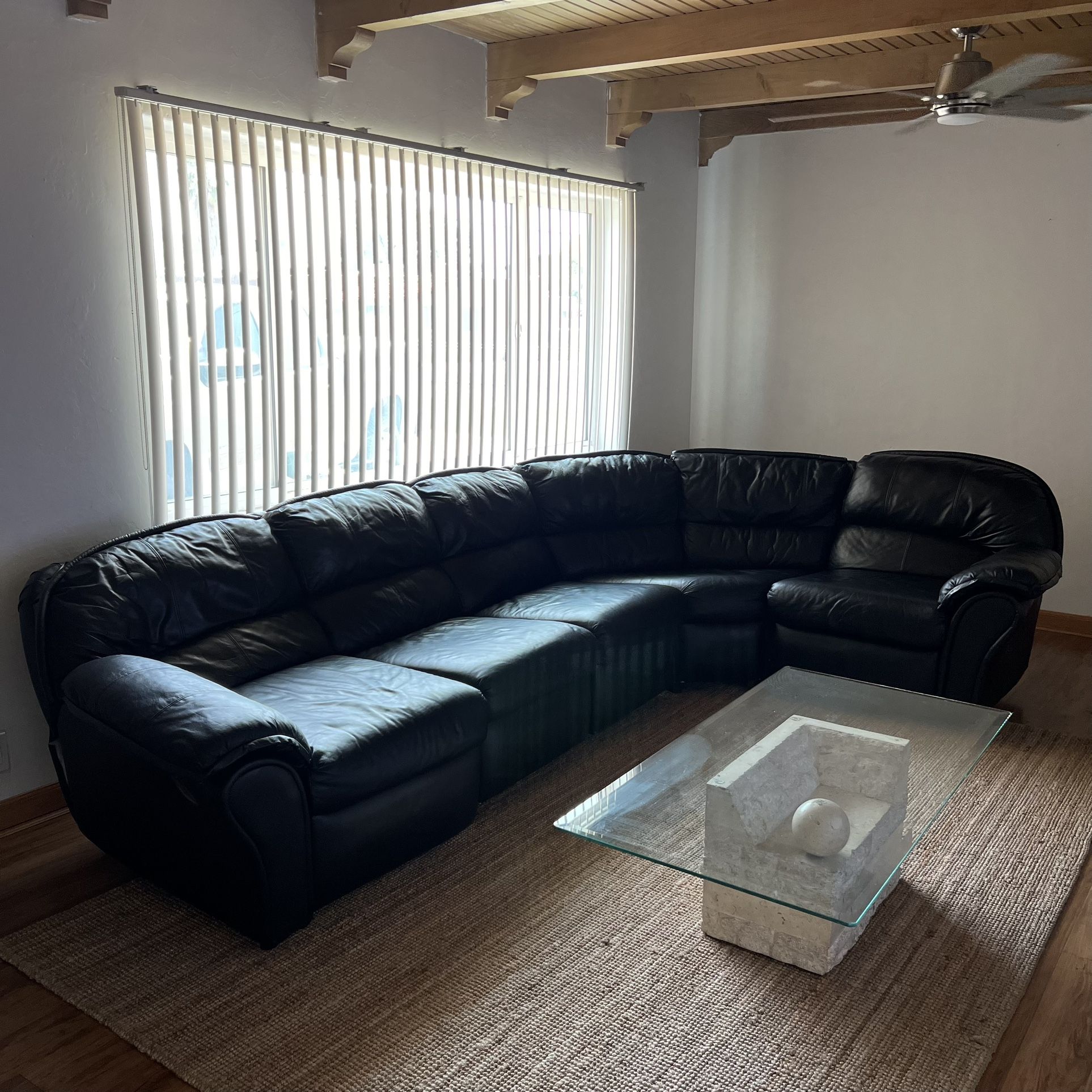 American leather mid century post modern black sectional couch sofa reclining