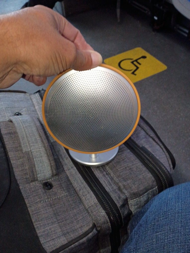 Mimi Halo One Blue Tooth Speaker Color Is Walnut Aluminum Base NFC For Easy Pairing