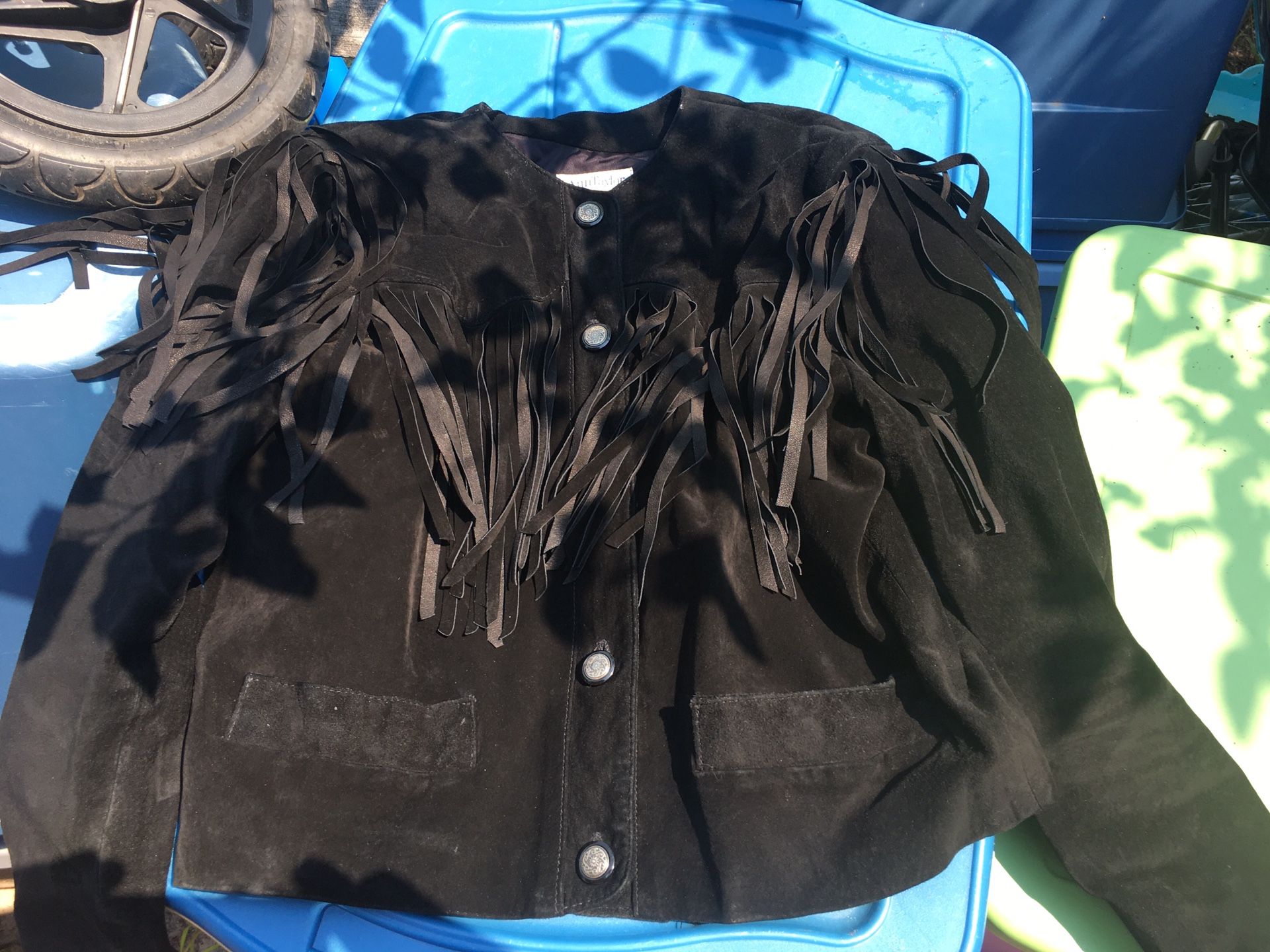 Girls leather suede jacket with fringe is small only $25