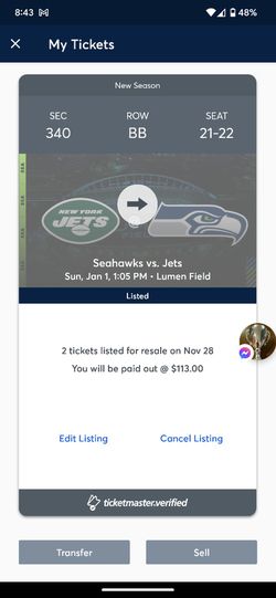 2 Seahawks Vs Jets Tickets Available  Thumbnail