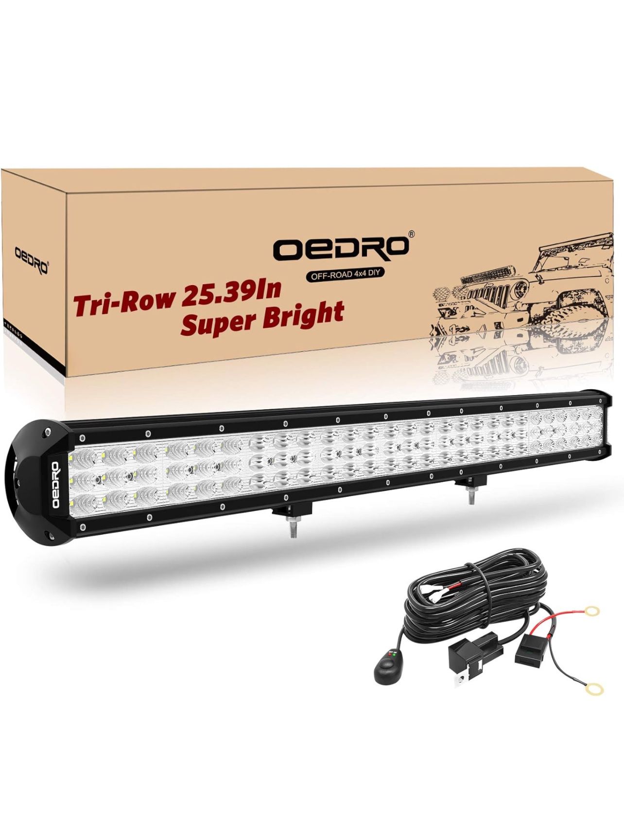 OEDRO 25Inch 450W LED Light Bar Tri-Row Spot Flood
