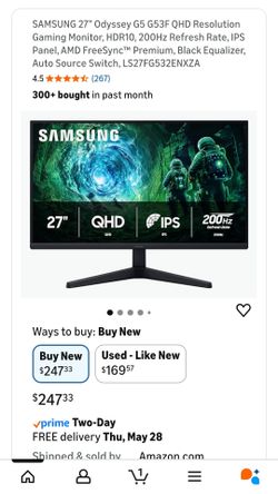 SAMSUNG 27” Odyssey G5 G53F QHD Resolution Gaming Monitor, HDR10, 200Hz Refresh Rate
