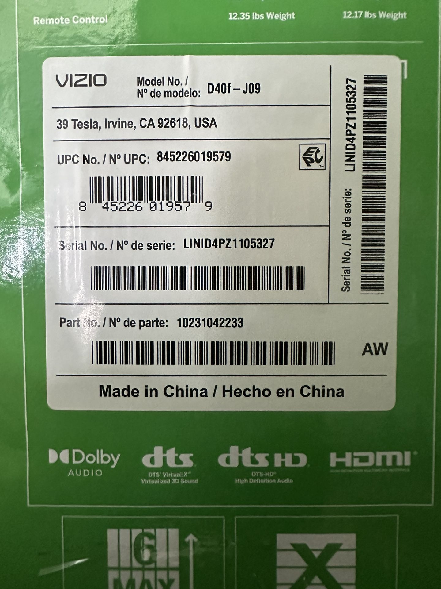 Vizio 40 Inch TV